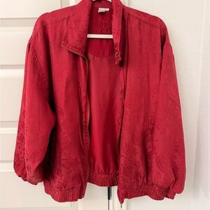 Vintage Womens Silk Red Lightweight Bomber Jacket